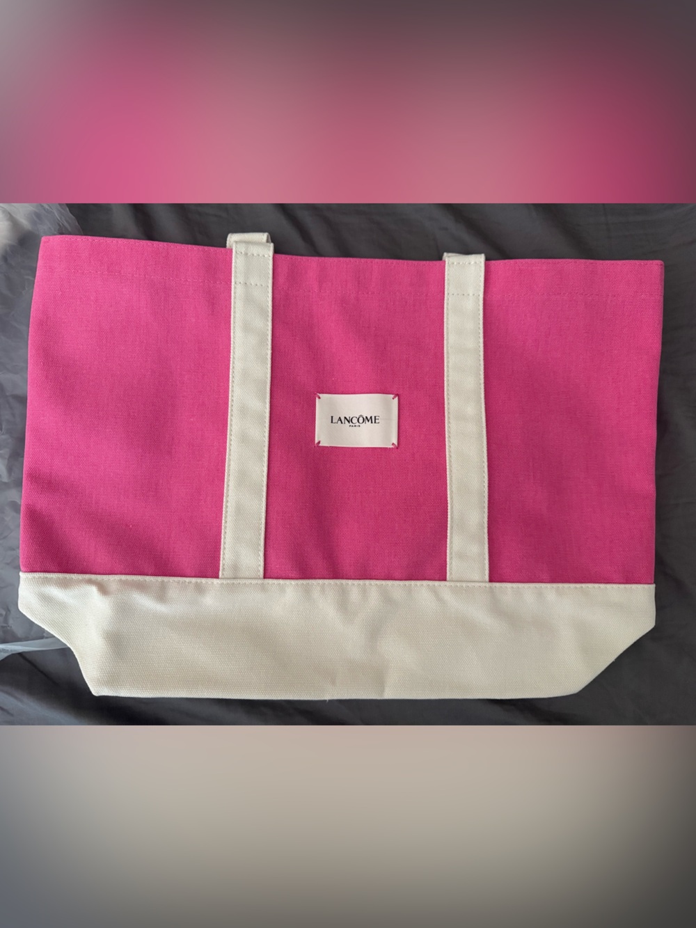Lancome Pink and Cream Canvas Tote Bag